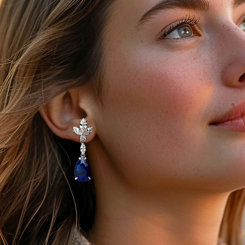 20.00 ct. t.w. Simulated Sapphire Drop Earrings with 5.60 ct. t.w. CZs in Sterling Silver image number 1