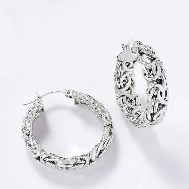 Sterling Silver Byzantine Hoop Earrings. 1&quot; image number 2