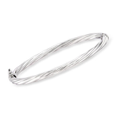 Italian 4mm Sterling Silver Twisted Bangle Bracelet