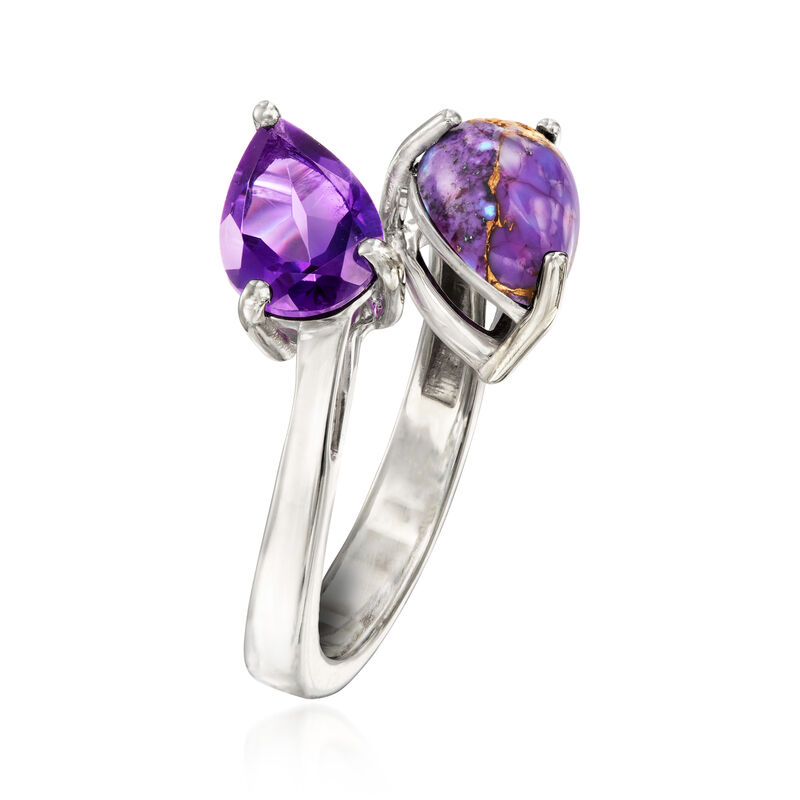Purple Turquoise and 1.20 Carat Amethyst Bypass Ring in Sterling Silver image number 2