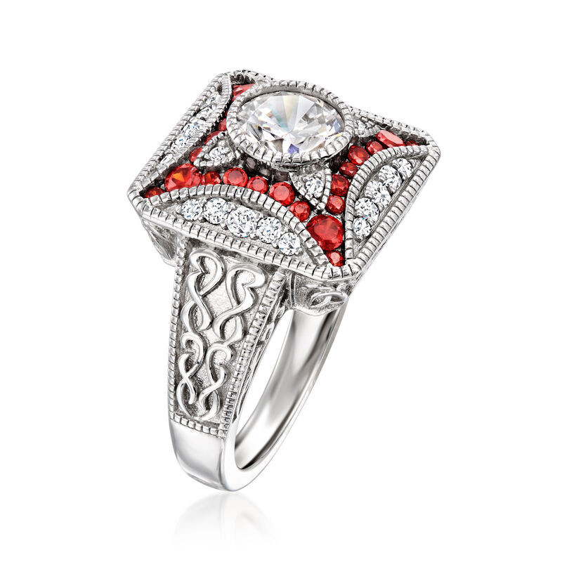 1.40 ct. t.w. CZ and .60 ct. t.w. Simulated Garnet Ring in Sterling Silver image number 2