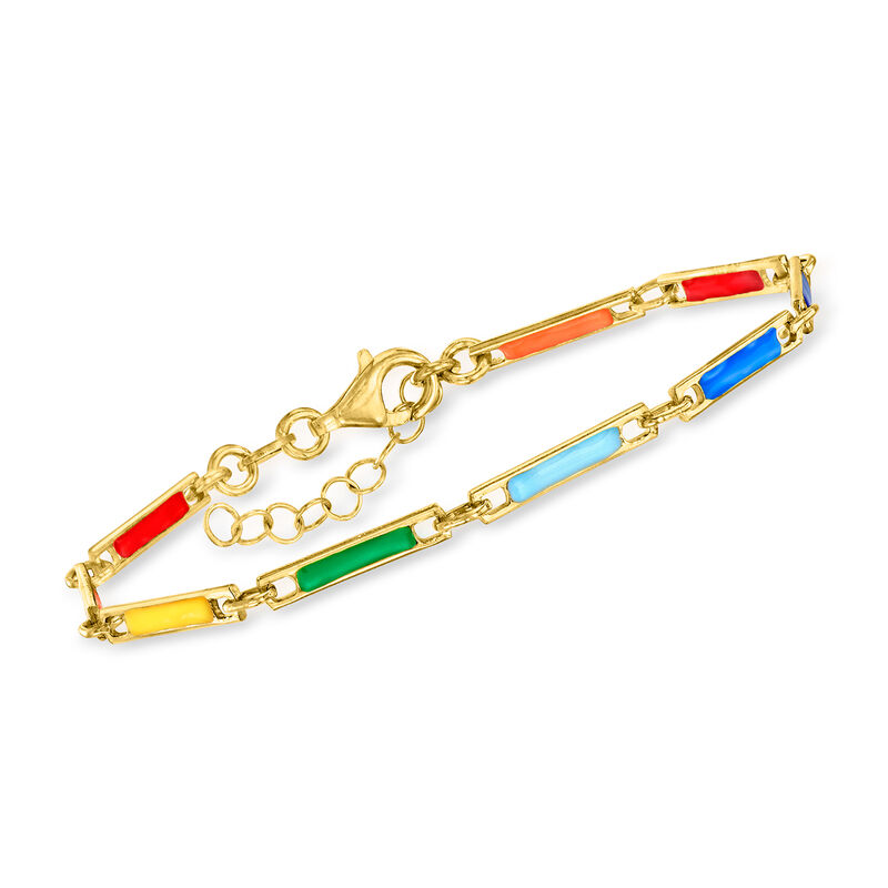 Italian Multicolored Enamel Bar-Link Bracelet in 18kt Gold Over Sterling. 7&quot; image number 0