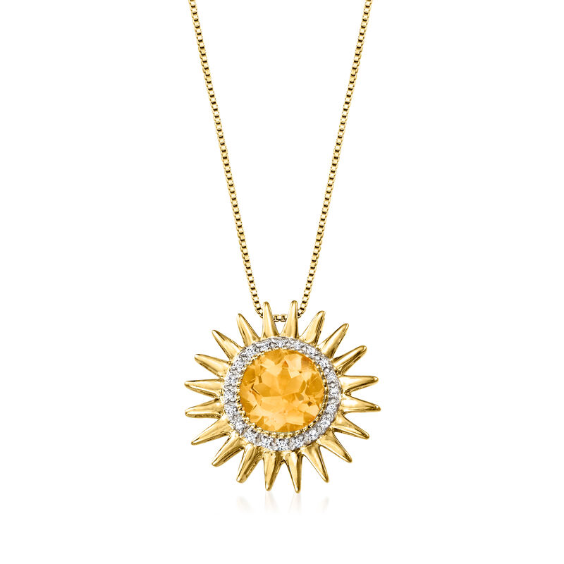2.00 Carat Citrine and .10 ct. t.w. Diamond Sun Pendant Necklace in 18kt Gold Over Sterling image number 0