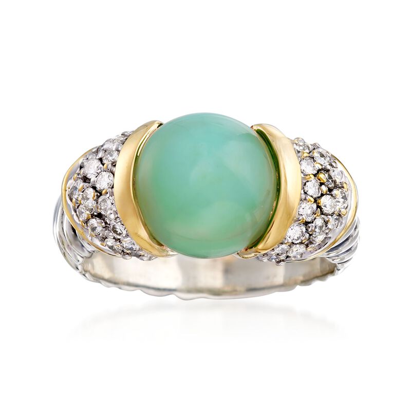 C. 1990 Vintage David Yurman "Capri" Green Chalcedony and .55 ct. t.w. Diamond Ring in Sterling and 18kt Gold image number 0