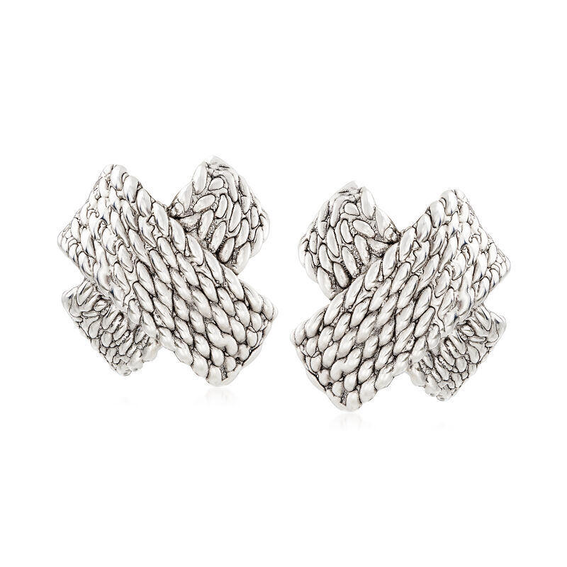 Sterling Silver Woven X Clip-On Earrings image number 0