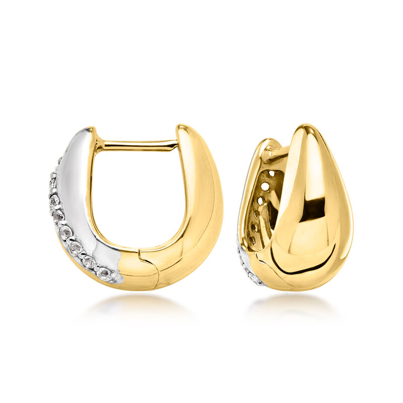 Sterling Silver and 18kt Gold Over Sterling Reversible Curved Earrings with White Topaz  image number 2