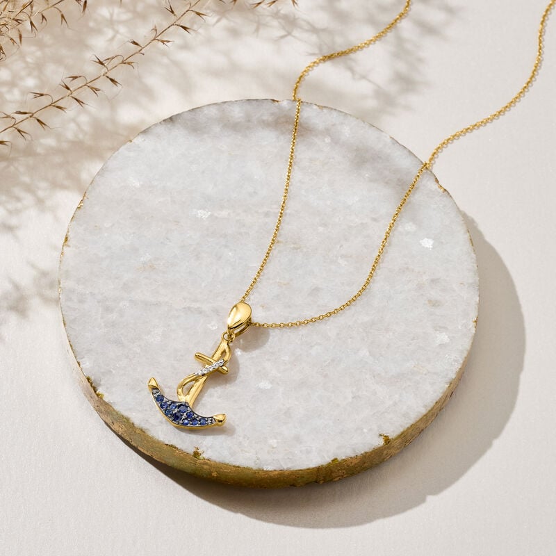 .50 ct. t.w. Sapphire Anchor Pendant Necklace with White Topaz in 18kt Gold Over Sterling image number 3