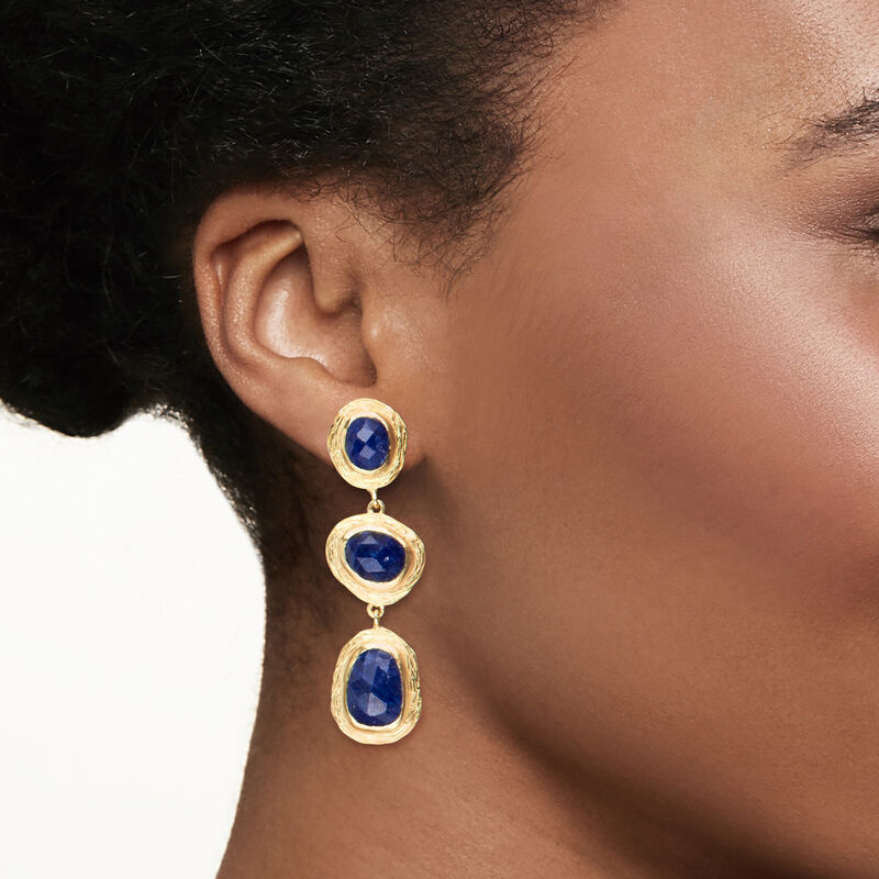 19.90 ct. t.w. Sapphire Station Drop Earrings in 18kt Gold Over Sterling  image number 1