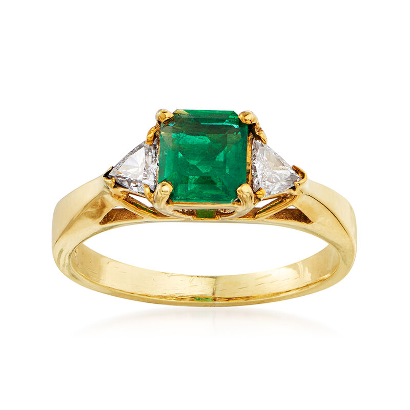 C. 1980 Vintage .60 Carat Emerald and .30 ct. t.w. Diamond Ring in 18kt Yellow Gold image number 0
