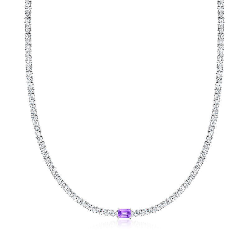 1.00 Carat Amethyst and 19.00 ct. t.w. White Topaz Tennis Necklace in Sterling Silver. 18" image number 1