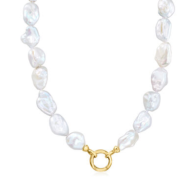 10-12mm Cultured Baroque Pearl Charm-Compatible Necklace with 18kt Gold Over Sterling