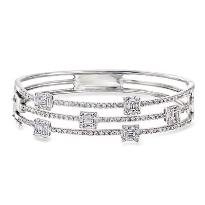C. 1990 Vintage 4.65 ct. t.w. Diamond Three-Row Bangle Bracelet in 14kt White Gold