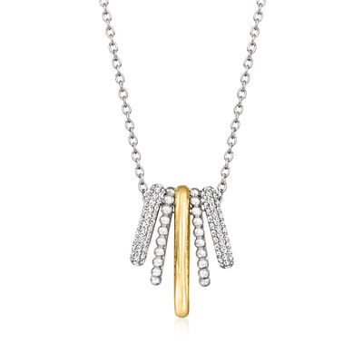 Gabriel Designs 1.20 ct. t.w. White Sapphire Necklace in Sterling Silver and 14kt Yellow Gold