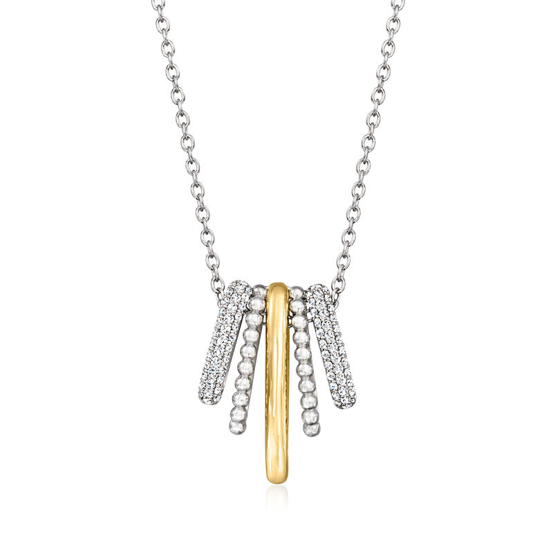 Gabriel Designs 1.20 ct. t.w. White Sapphire Necklace in Sterling Silver and 14kt Yellow Gold. 15.5" image number 1