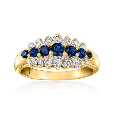 C. 1980 Vintage .55 ct. t.w. Sapphire and .36 ct. t.w. Diamond Ring in 14kt Yellow Gold