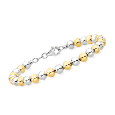 Italian 6mm Sterling Silver and 18kt Gold Over Sterling Bead Bracelet