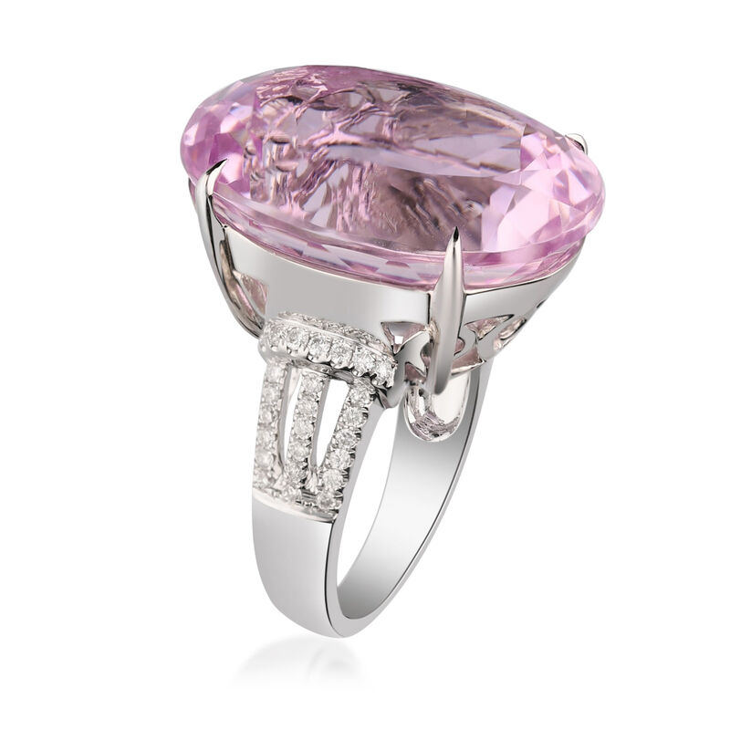 35.00 Carat Pink Kunzite Ring with .38 ct. t.w. Diamonds in 14kt White Gold image number 1