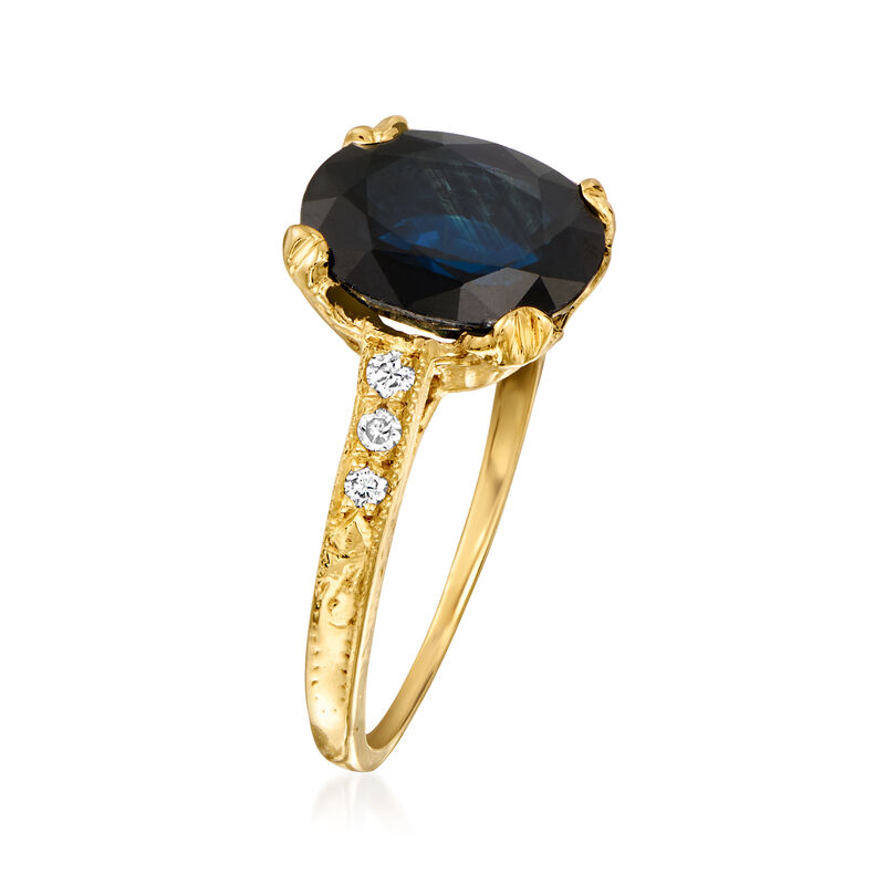 C. 2000 Vintage 3.36 Carat Sapphire Ring with .10 ct. t.w. Diamonds in 14kt Yellow Gold. Size 6.5 image number 2