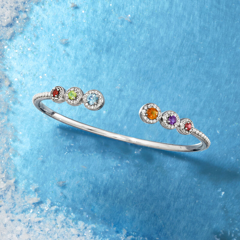 1.29 ct. t.w. Multi-Gemstone Cuff Bracelet in Sterling Silver image number 2