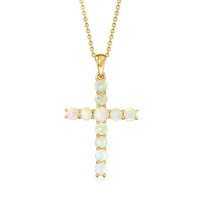 Ethiopian Opal Cross Pendant Necklace in 18kt Gold Over Sterling
