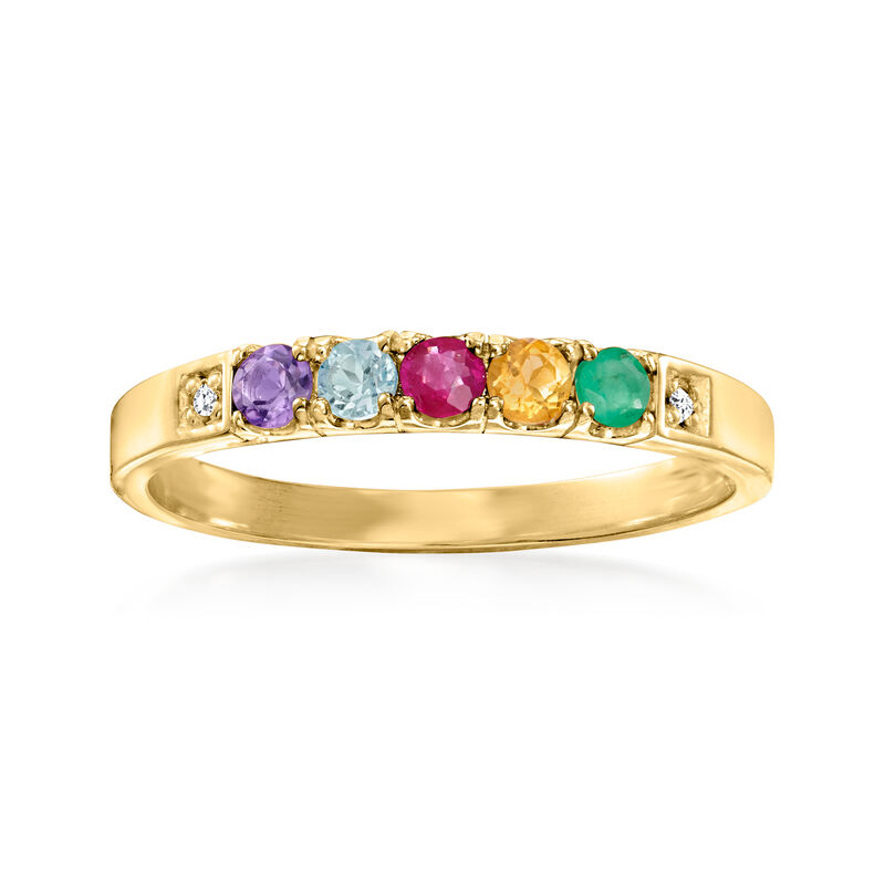 Personalized Ring with Diamond Accents in 14kt Gold - 3 to 7 Birthstones image number 0