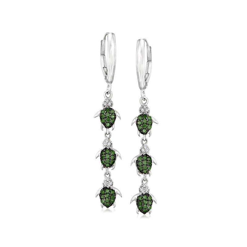 .50 ct. t.w. Green and White Diamond Turtle Drop Earrings in Sterling Silver image number 0