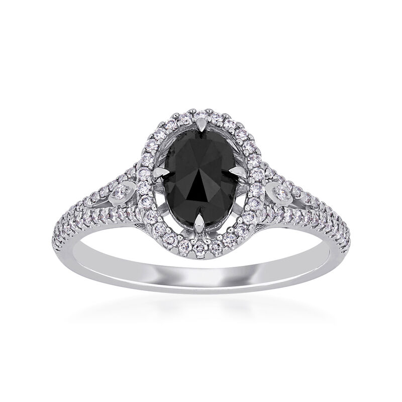 .95 Carat Black Diamond Ring with .27 ct. t.w. White Diamonds in 14kt White Gold image number 0