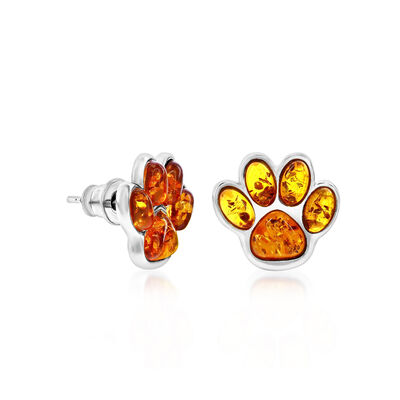 Amber Paw Print Earrings in Sterling Silver