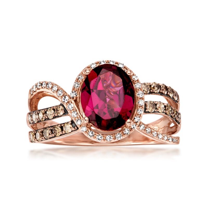 C. 2000 Vintage Effy 2.10 Carat Rhodolite Garnet  Ring with .65 ct. t.w. Brown and White Diamonds in 14kt Rose Gold. Size 7 image number 0