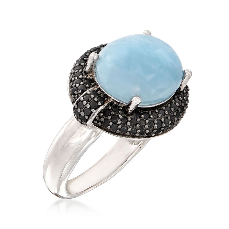 9.25 Carat Aquamarine and 1.30 ct. t.w. Black Spinel Ring in Sterling Silver image number 2