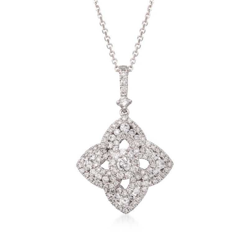 1.15 ct. t.w. Diamond Floral Pendant Necklace in 18kt White Gold. 16&quot; image number 1