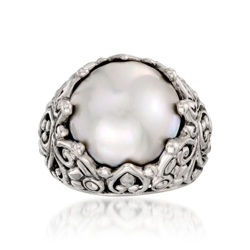 15mm Cultured Mabe Pearl Ring in Sterling Silver image number 0