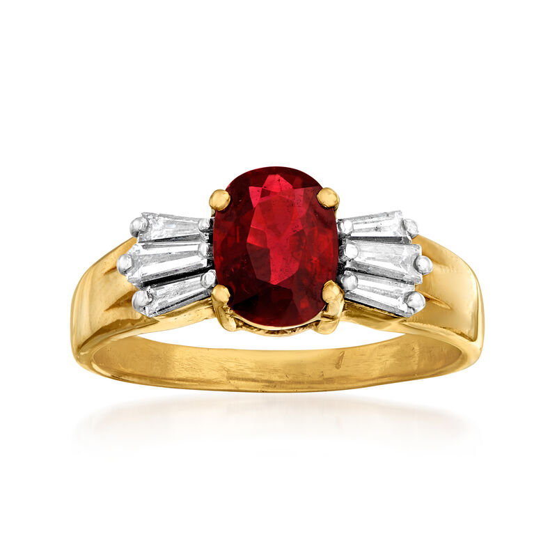 C. 1980 Vintage 1.35 Carat Ruby and .60 ct. t.w. Diamond Ring in 14kt Yellow Gold. Size 5.5 image number 0