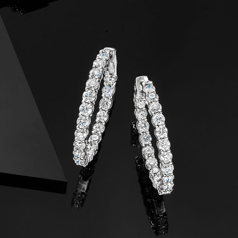 5.00 ct. t.w. Lab-Grown Diamond Inside-Outside Hoop Earrings in 14kt White Gold. 1 1/8&quot; image number 2