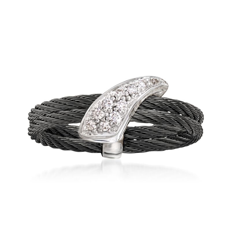 ALOR "Noir" Black Cable Ring With Diamond Accents and 18kt White Gold image number 0