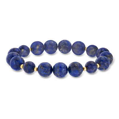 8-10mm Lapis Bead Stretch Bracelet with 14kt Yellow Gold
