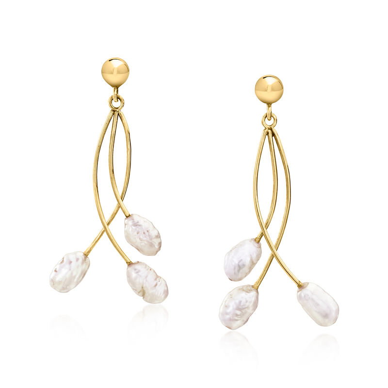 C. 1990 Vintage 7x4.5mm Cultured Baroque Pearl Drop Earrings in 14kt Yellow Gold  image number 0