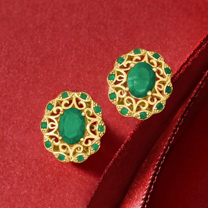 2.50 ct. t.w. Emerald Openwork Earrings in 14kt Yellow Gold image number 4