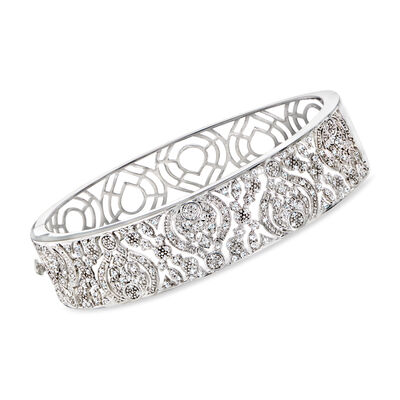 1.00 ct. t.w. Diamond Filigree Openwork Bangle Bracelet in Sterling Silver 