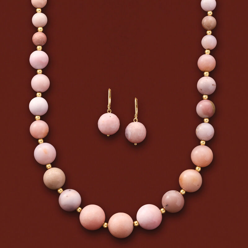 Pink Opal Beaded Necklace in 14kt Yellow Gold image number 2
