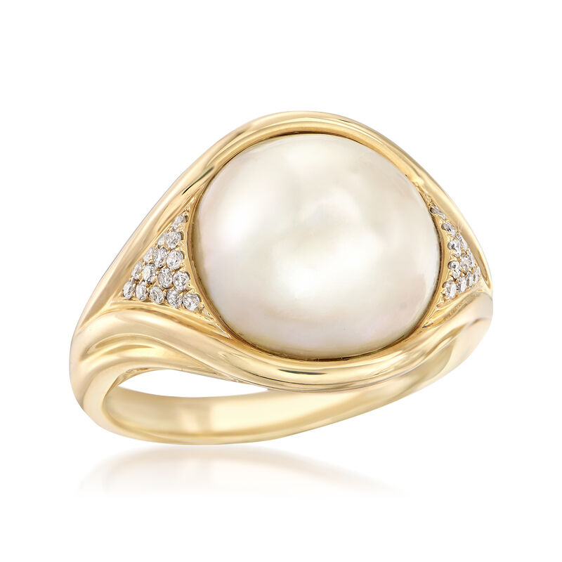 12-12.5mm Mabe Pearl Ring in 14kt Yellow Gold with Diamond Accents image number 3