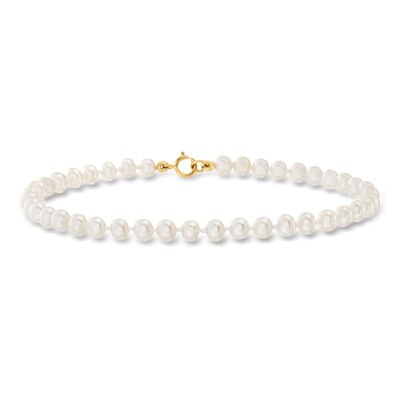 3-4mm Cultured Pearl Bracelet with 14kt Yellow Gold