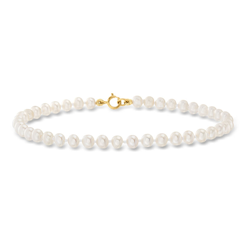 3-4mm Cultured Pearl Bracelet with 14kt Yellow Gold image number 0