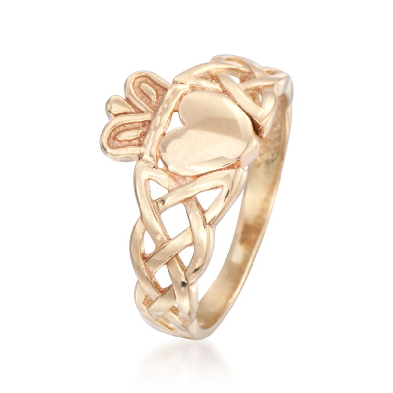 14kt Yellow Gold Braided Claddagh Ring image number 2