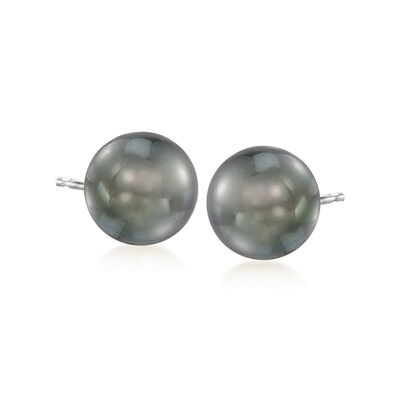 11-12mm Black Cultured Tahitian Pearl Earrings in 14kt White Gold