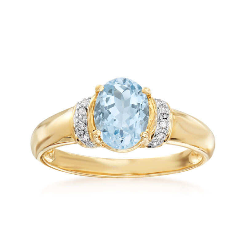 1.00 Carat Aquamarine Ring with Diamonds in 14kt Yellow Gold image number 0