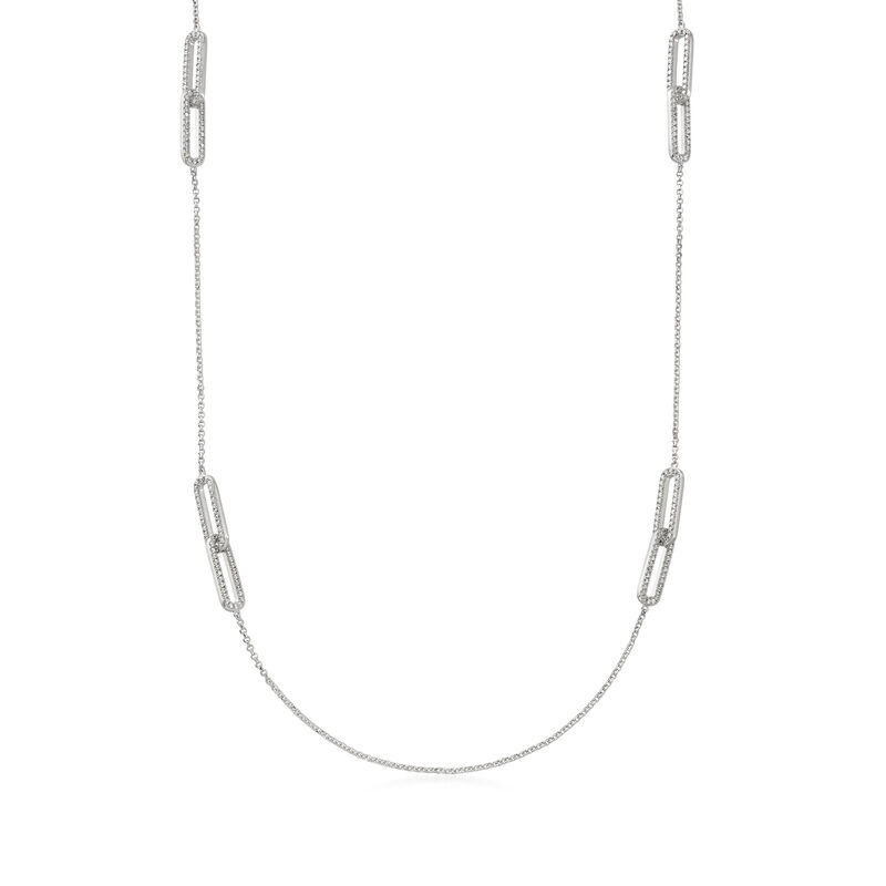 Charles Garnier 4.80 ct. t.w. CZ Paper Clip Link Station Necklace in Sterling Silver image number 0