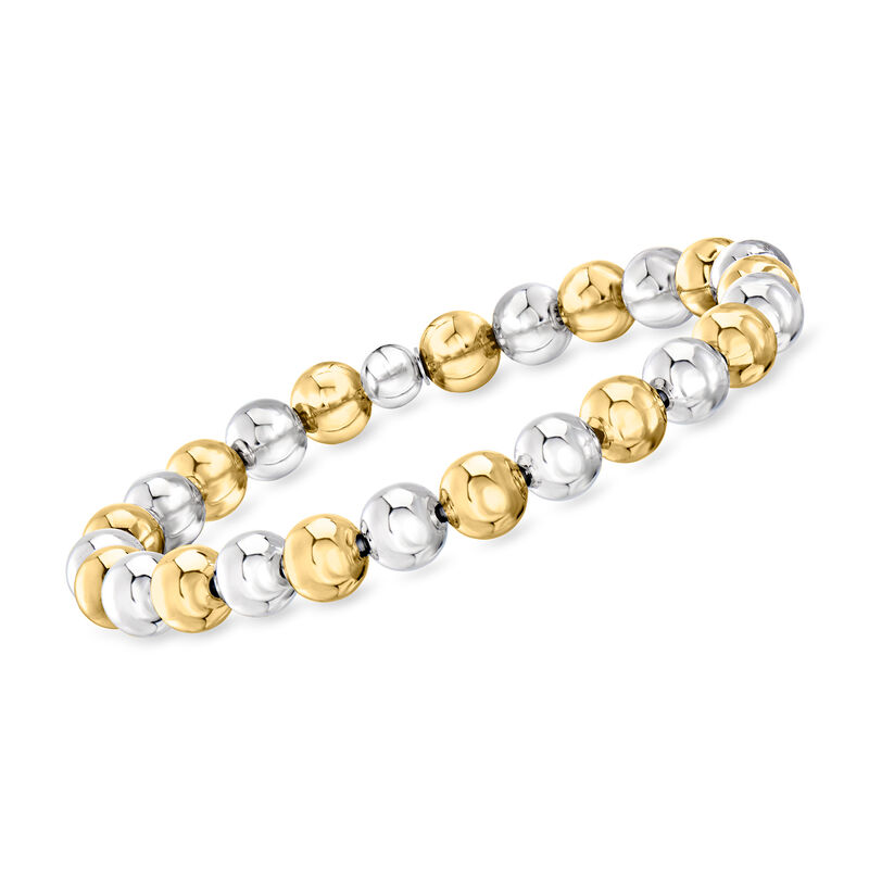 Italian 8mm Sterling Silver and 18kt Gold Over Sterling Bead Stretch Bracelet image number 0