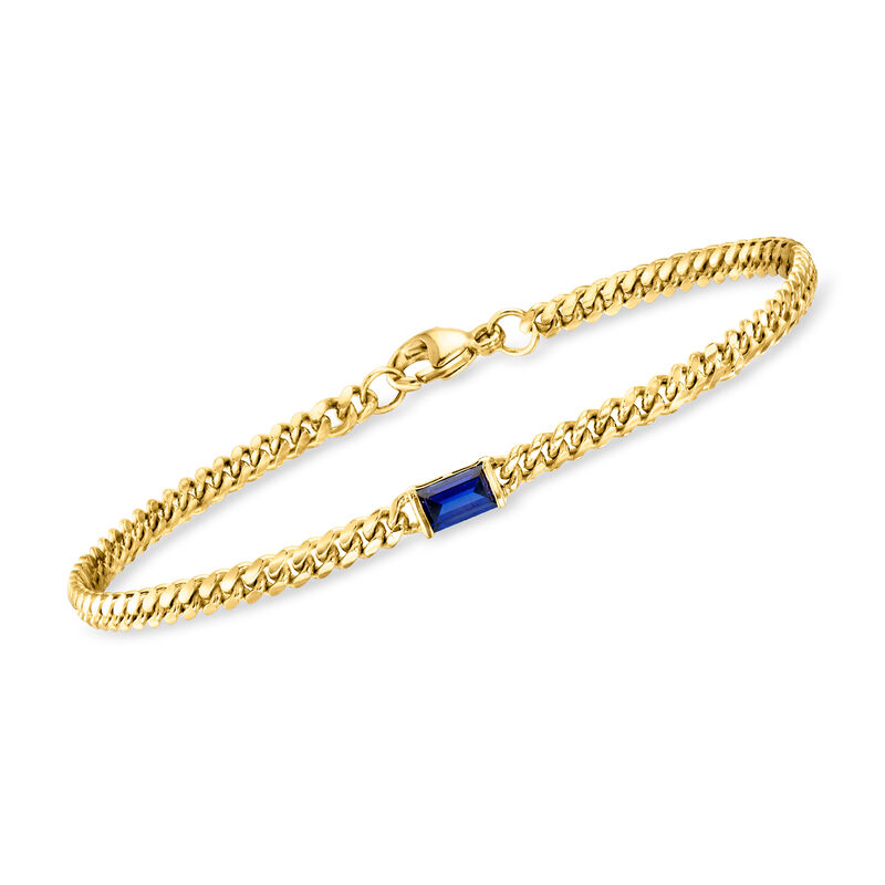 .30 Carat Lab-Grown Sapphire Curb-Link Bracelet in 18kt Gold Vermeil. 7&quot; image number 0