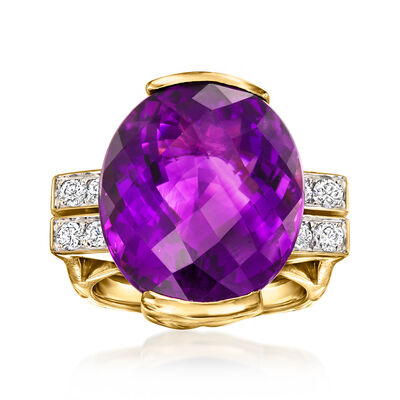 C. 1980 Vintage 17.00 Carat Amethyst Ring with .40 ct. t.w. Diamonds in 18kt Yellow Gold